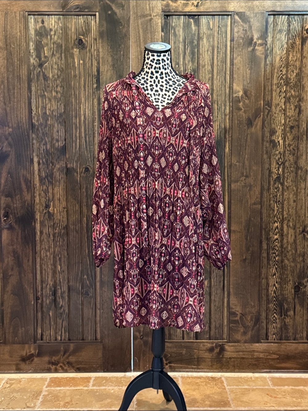 Daniel Rainn Burgundy Mosaic Long Sleeve Shift Dress
